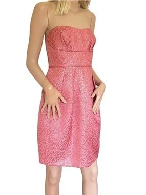 BCBG MaxAzria Dress Peach Blush Metallic Silver Cocktail Party Boned Bodice